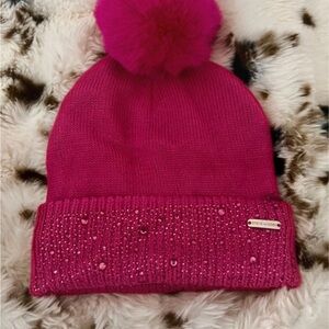 Steve Madden Beanie with Faux Fur Pom with Rhinestones